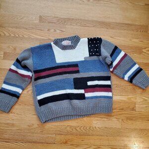 Sweet Vintage hand crafted by Mom Patchwork Sweater Pearl Beaded M-L